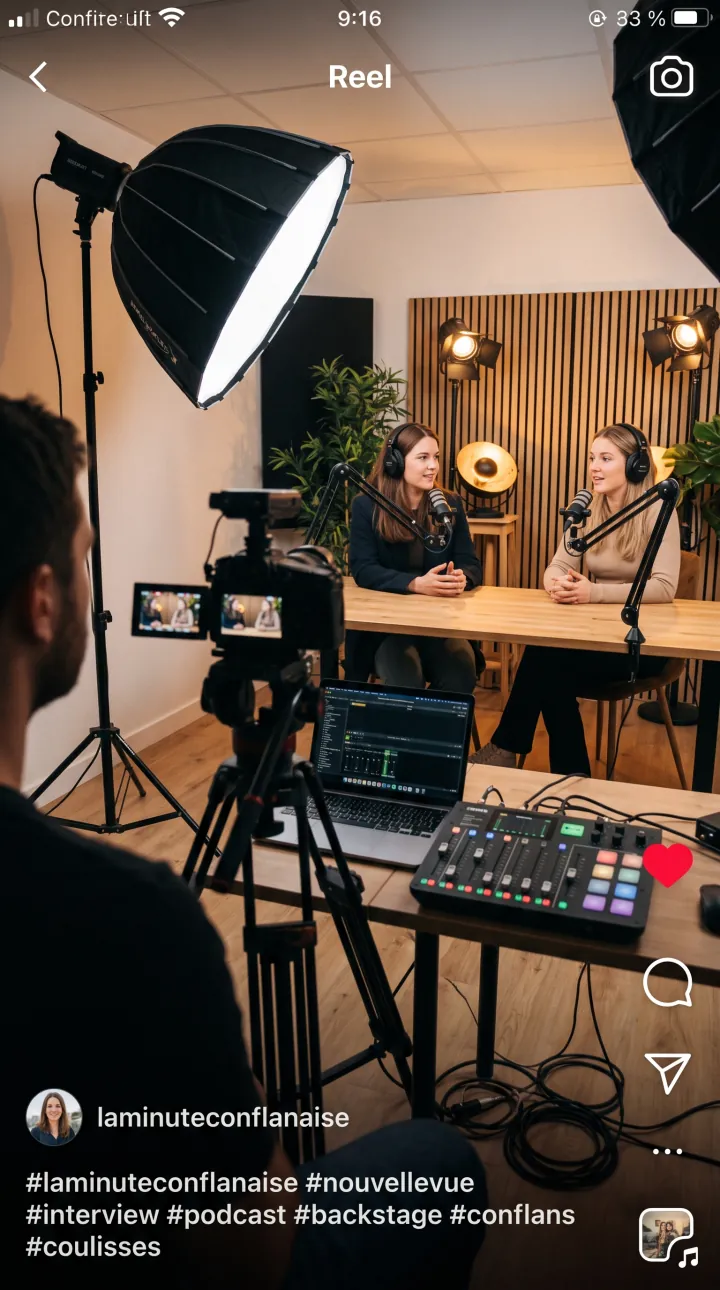 Deux participantes en interview dans le studio, filmées par une caméra, au format d’un reel